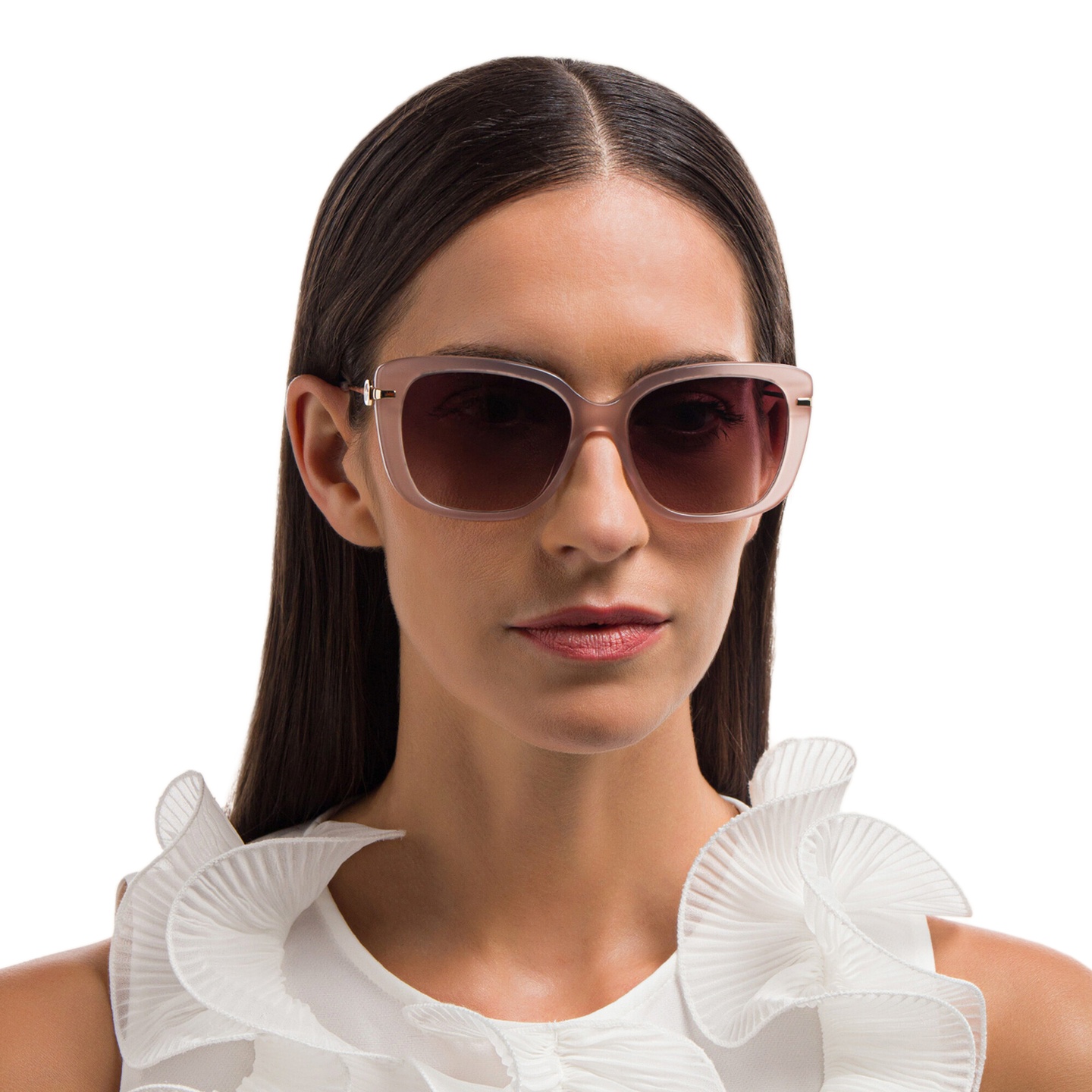 EYE'M Square Sunglasses in Nude – Model Photo 1