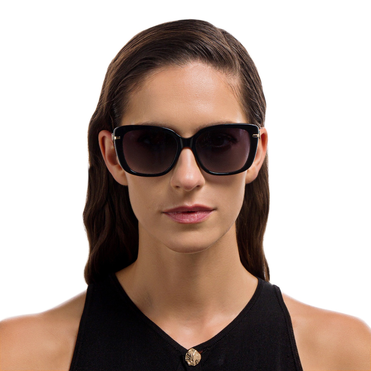 EYE'M Square Sunglasses in Black – Model Photo 1