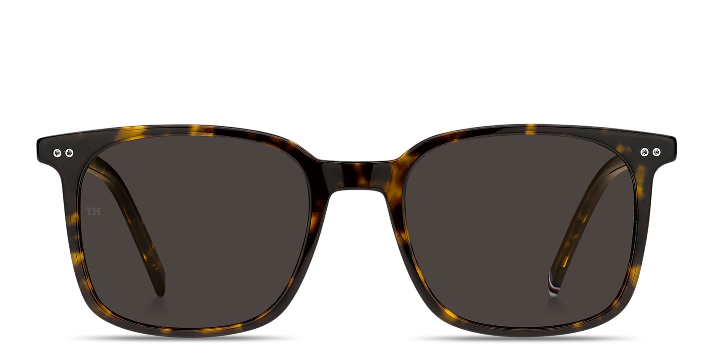Shop Tommy Hilfiger Logo Lettering Rectangle Sunglasses in Havana online.