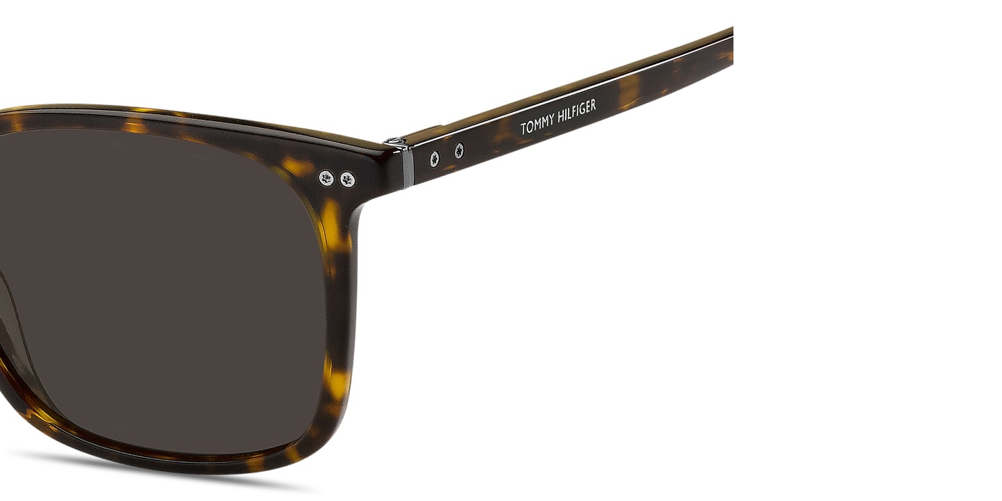 Shop Tommy Hilfiger Logo Lettering Rectangle Sunglasses in Havana online.