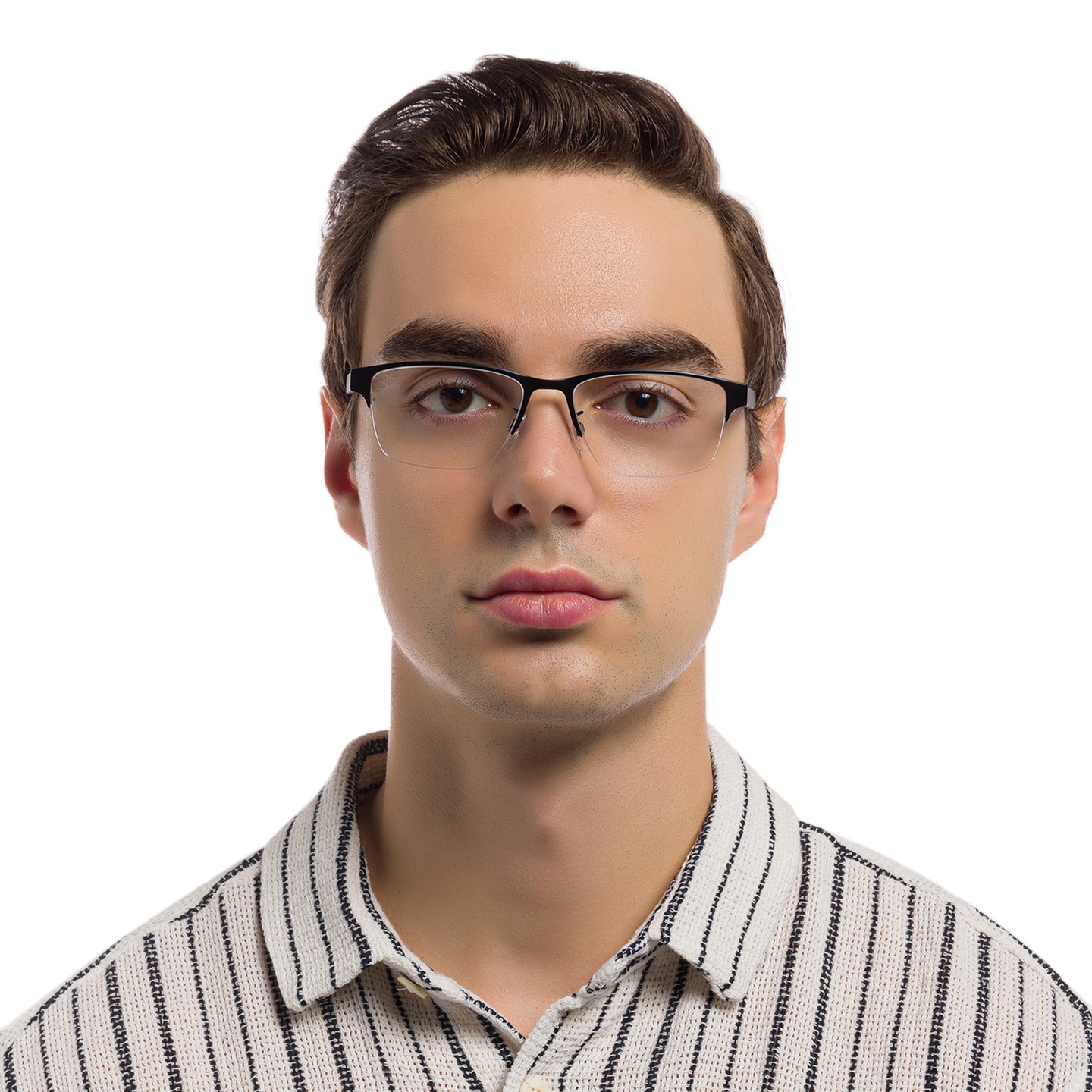 Emporio Armani Half-Rim Pillow Eyeglasses in Matte Black – Model Photo 1