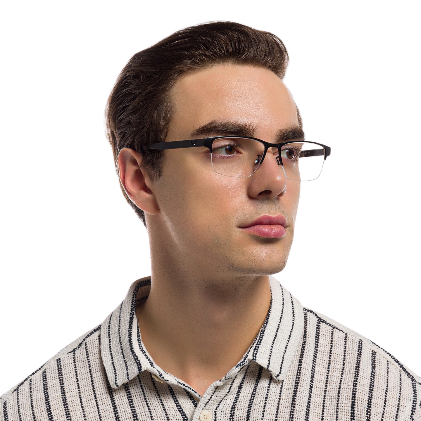 Emporio Armani Half-Rim Pillow Eyeglasses in Matte Black – Model Photo 4