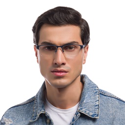 Emporio Armani Half-Rim Rectangle Eyeglasses in Matte Blue – Model Photo 2