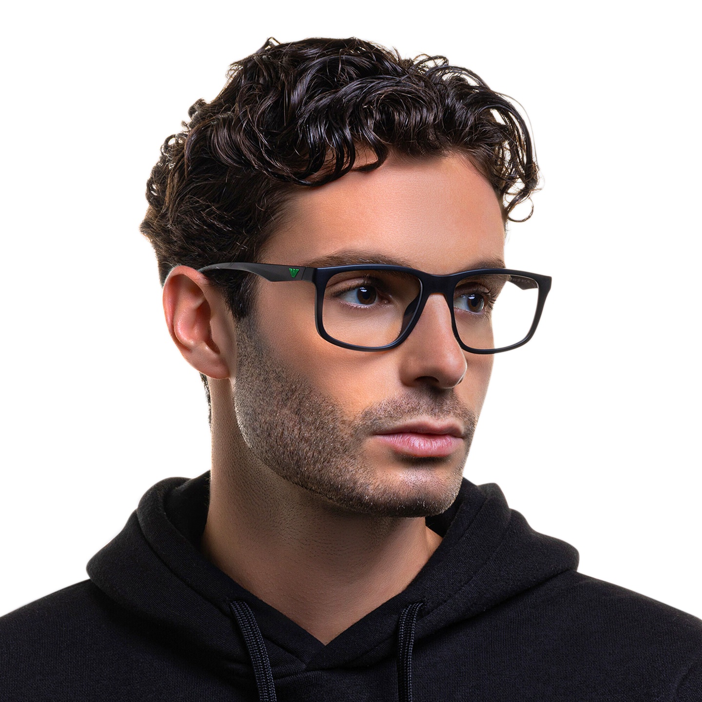 Shop Emporio Armani Wide Square Eyeglasses in Matte Black online.