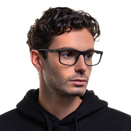 Shop Emporio Armani Wide Square Eyeglasses in Matte Black online.