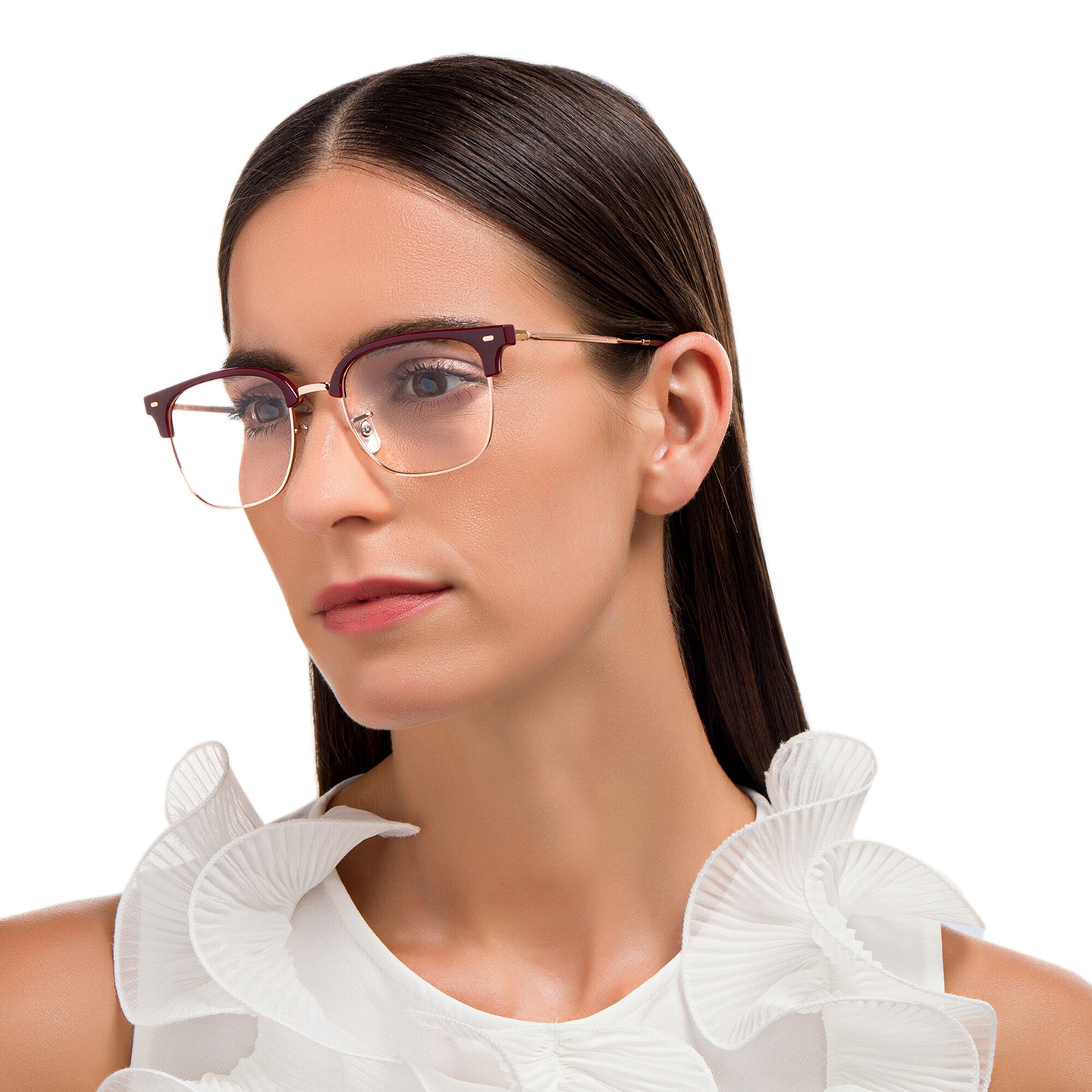 Shop Ray-Ban New Clubmaster Unisex Square Eyeglasses in Red online.