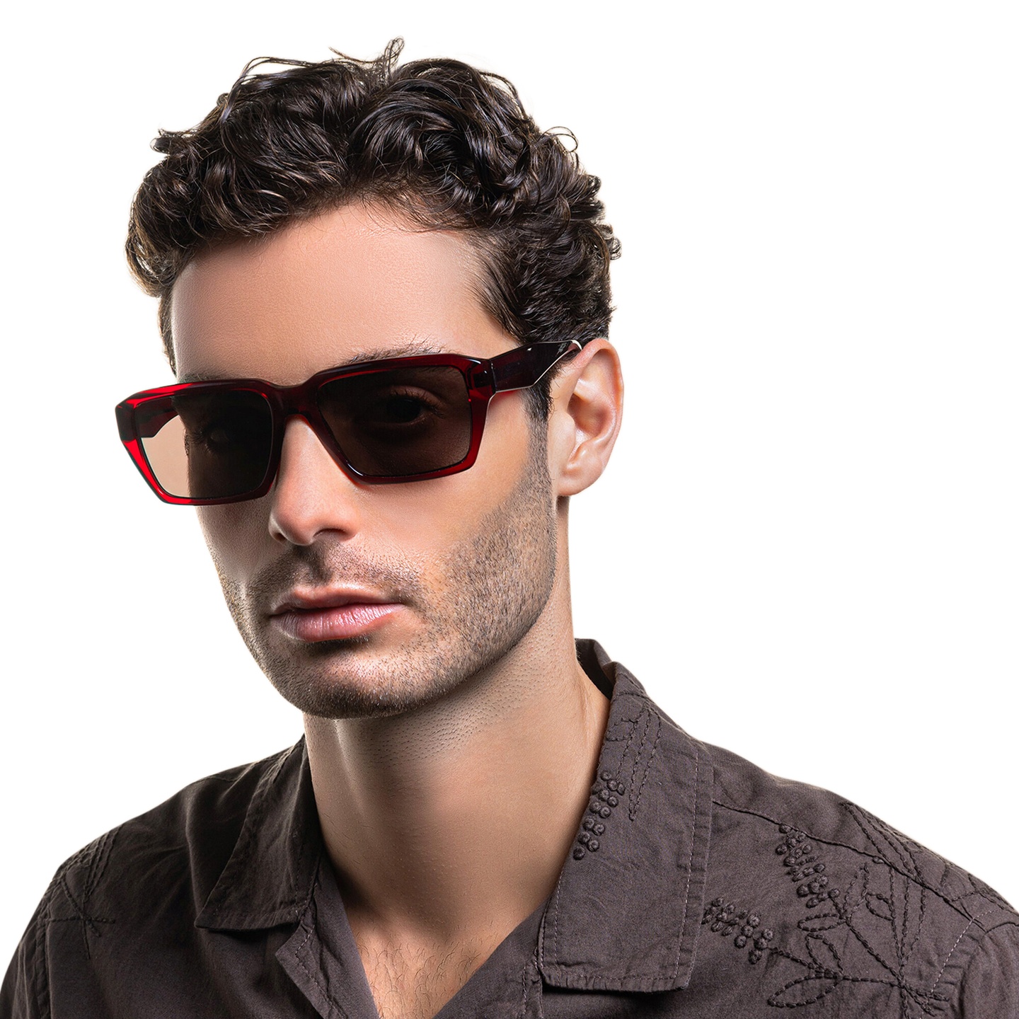 Shop Emporio Armani Rectangle Sunglasses in Shiny Transparent Red online.
