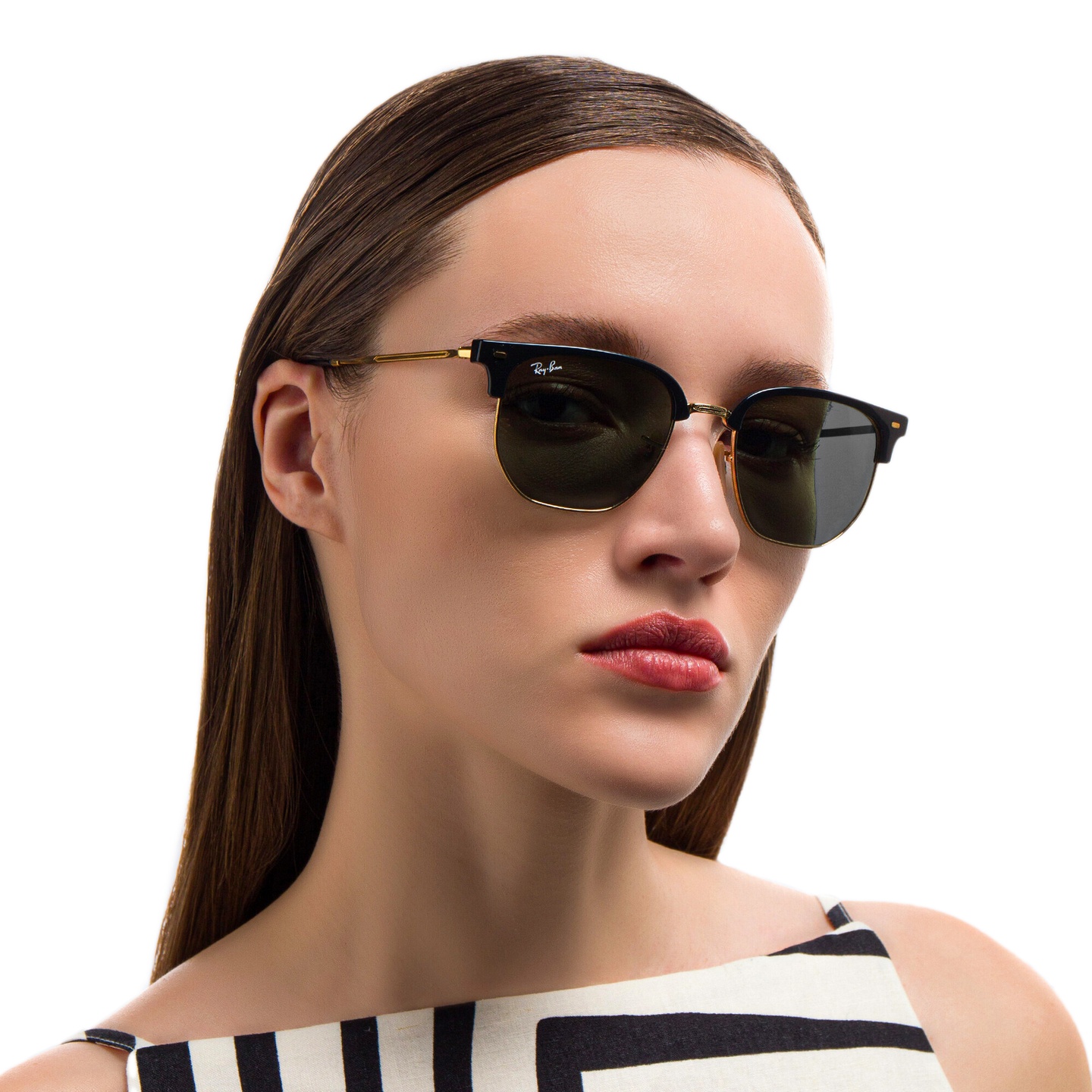 Shop Ray-Ban New Clubmaster Unisex Irregular Sunglasses in Black On Gold online.