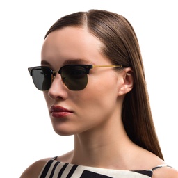 Shop Ray-Ban New Clubmaster Unisex Irregular Sunglasses in Black On Gold online.