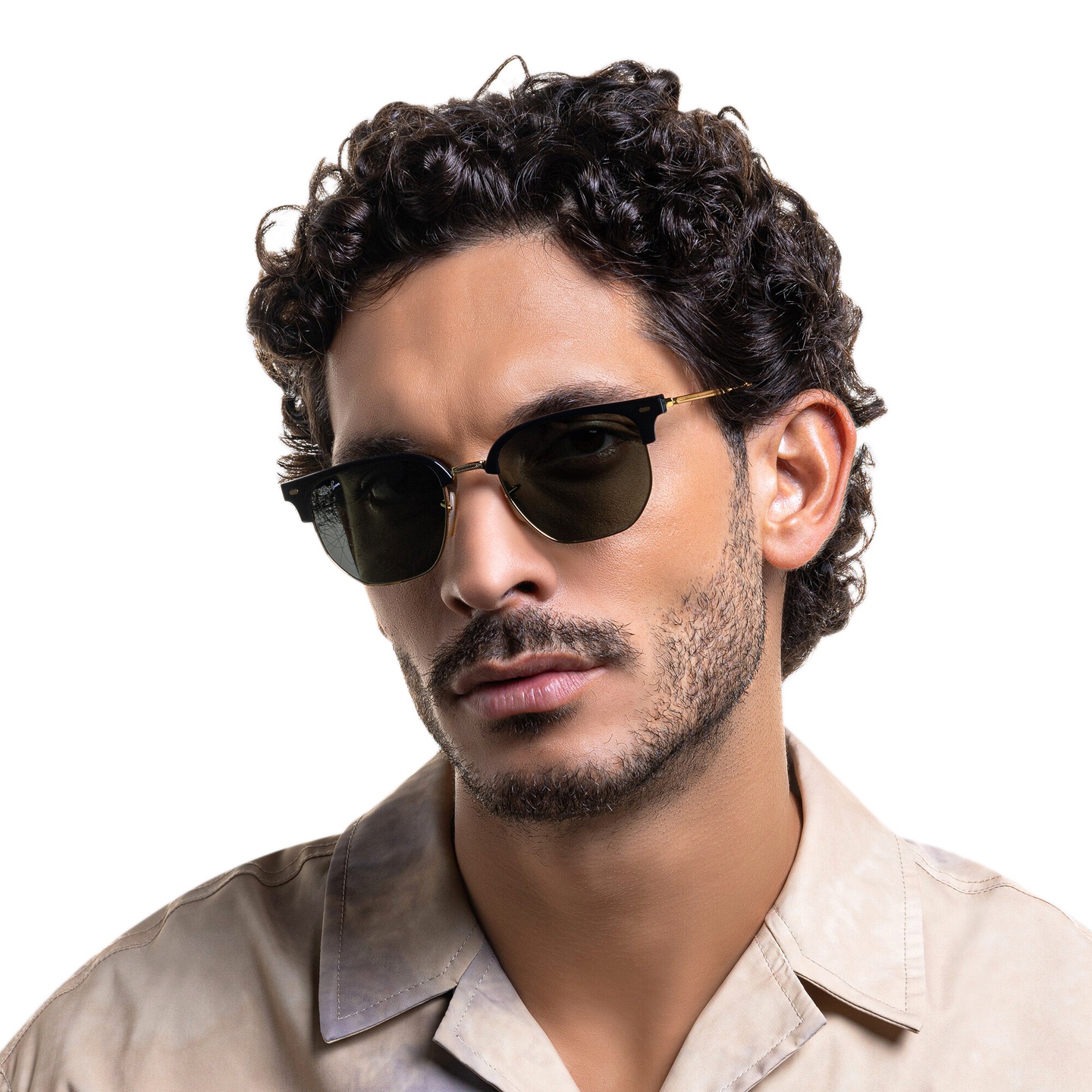 Shop Ray-Ban New Clubmaster Unisex Irregular Sunglasses in Black On Gold online.