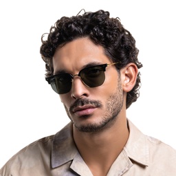 Shop Ray-Ban New Clubmaster Unisex Irregular Sunglasses in Black On Gold online.