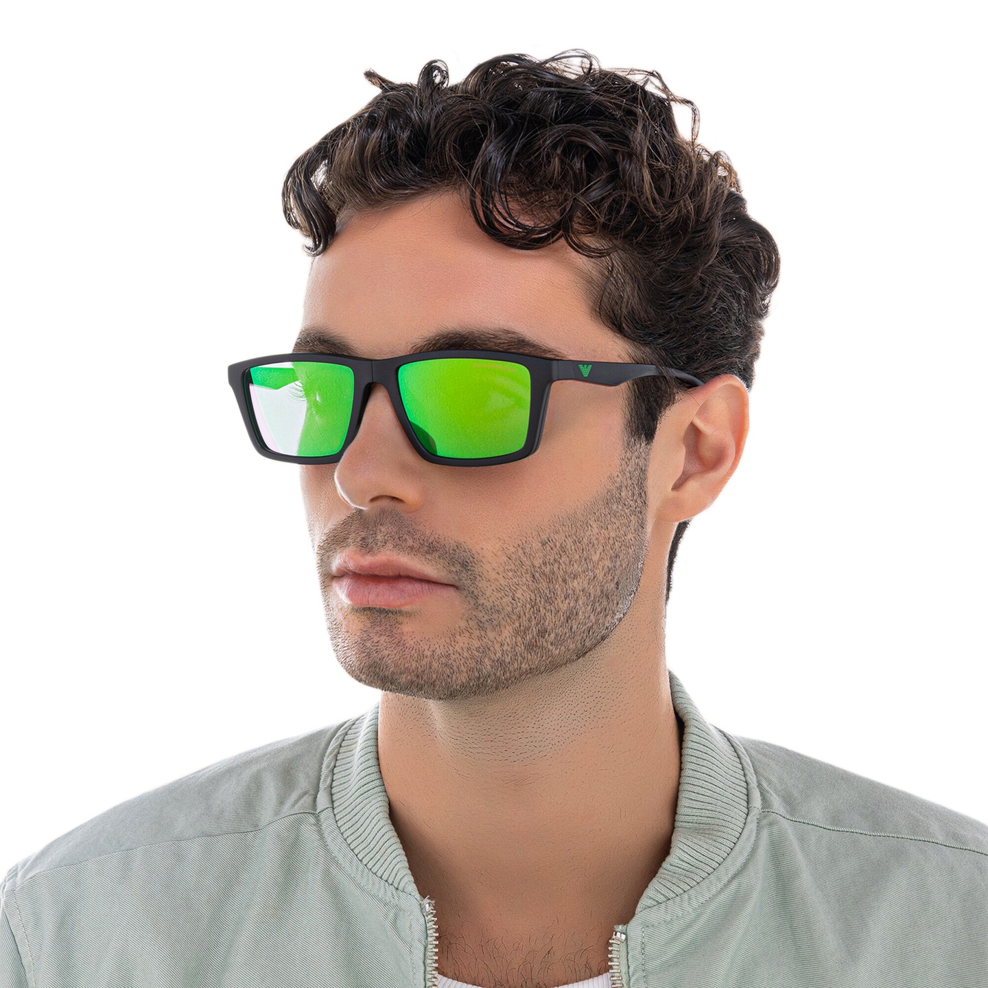 Shop Emporio Armani Wide Rectangle Eyeglasses in Matte Black online.