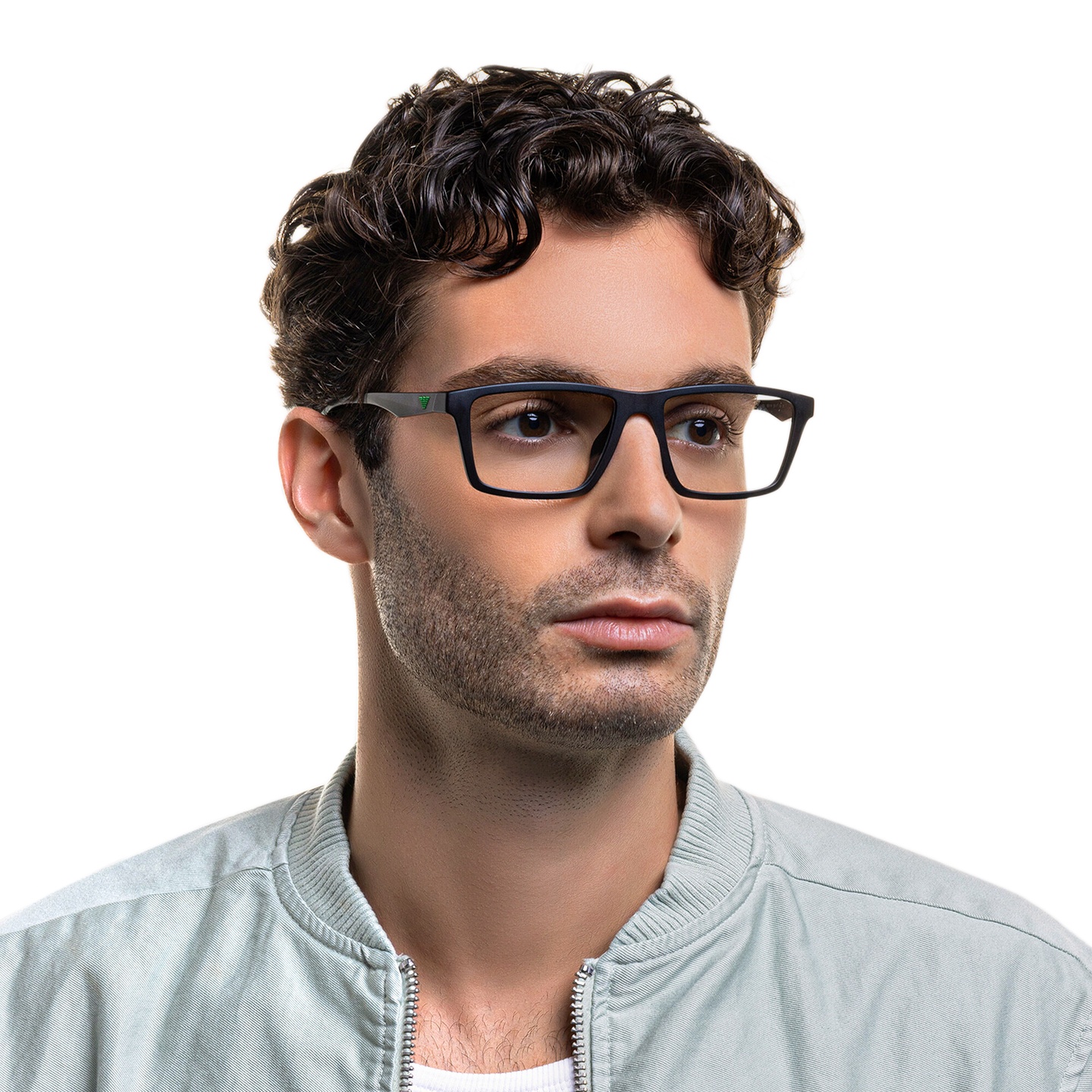 Shop Emporio Armani Wide Rectangle Eyeglasses in Matte Black online.