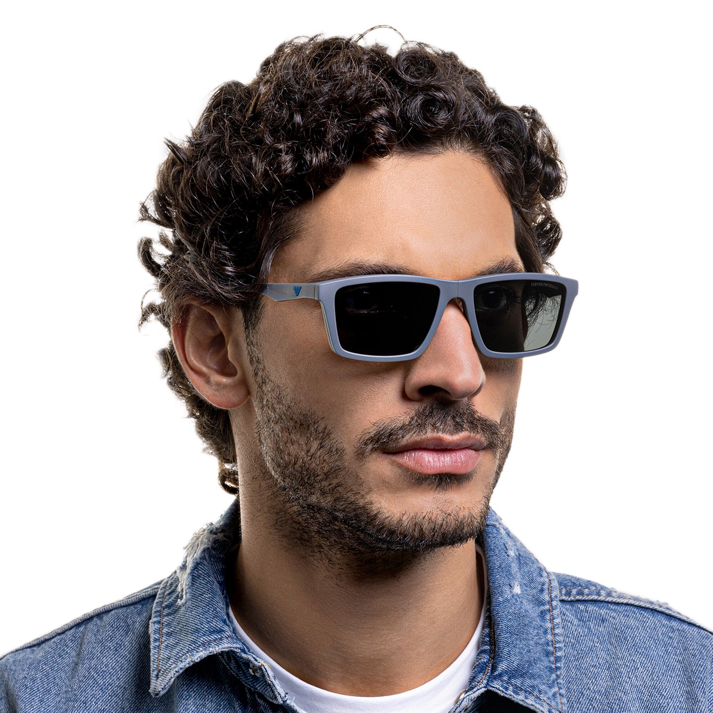 Shop Emporio Armani Wide Rectangle Eyeglasses in Matte Grey online.