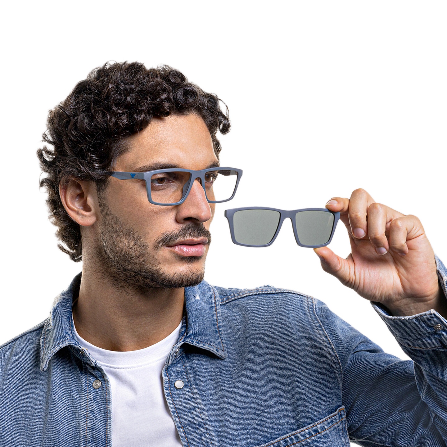 Shop Emporio Armani Wide Rectangle Eyeglasses in Matte Grey online.