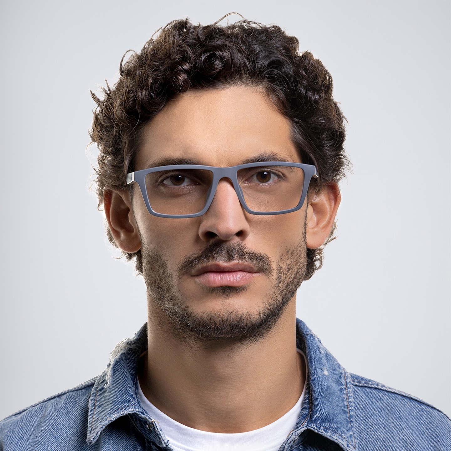 Shop Emporio Armani Wide Rectangle Eyeglasses in Matte Grey online.