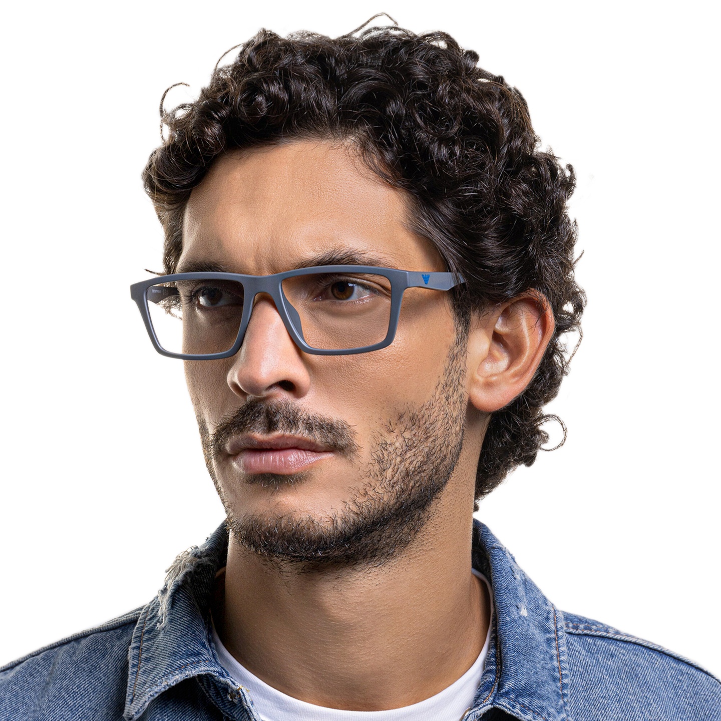 Shop Emporio Armani Wide Rectangle Eyeglasses in Matte Grey online.