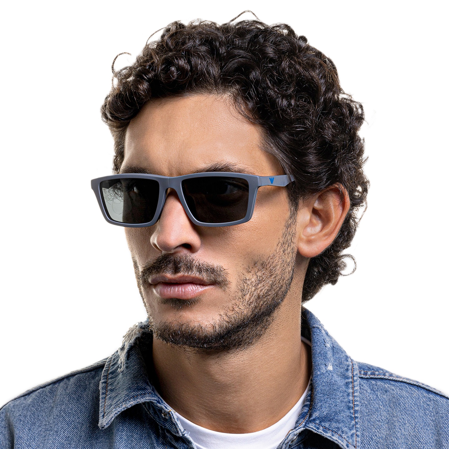 Shop Emporio Armani Wide Rectangle Eyeglasses in Matte Grey online.