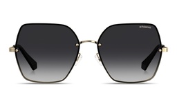 Shop Polaroid Engraved Logo Oversized Irregular Sunglasses in Gold Grey online.