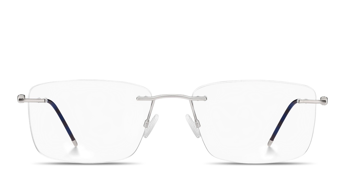 Shop Hugo Boss Logo Lettering Wide Rimless Rectangle Eyeglasses in Palladium online.