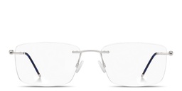 Shop Hugo Boss Logo Lettering Wide Rimless Rectangle Eyeglasses in Palladium online.