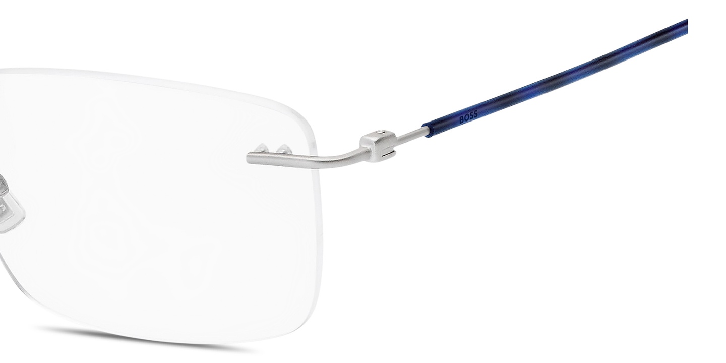 Shop Hugo Boss Logo Lettering Wide Rimless Rectangle Eyeglasses in Palladium online.