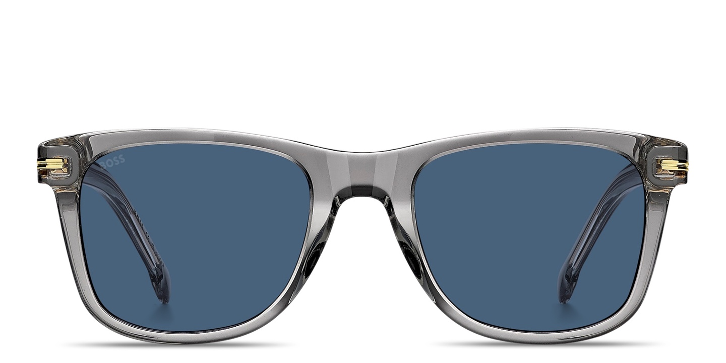Shop Hugo Boss Logo Lettering Rectangle Sunglasses in Grey online.