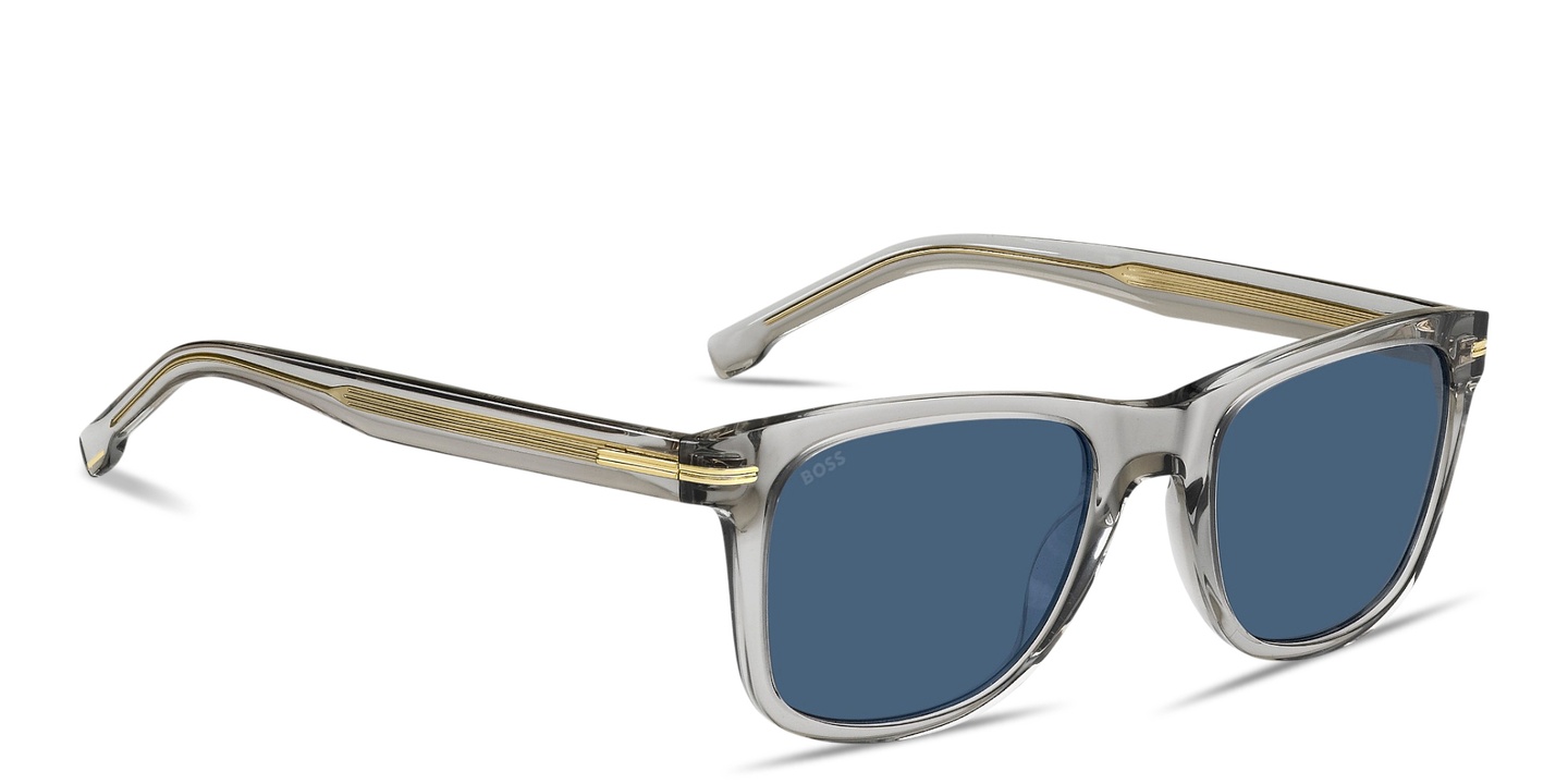 Shop Hugo Boss Logo Lettering Rectangle Sunglasses in Grey online.