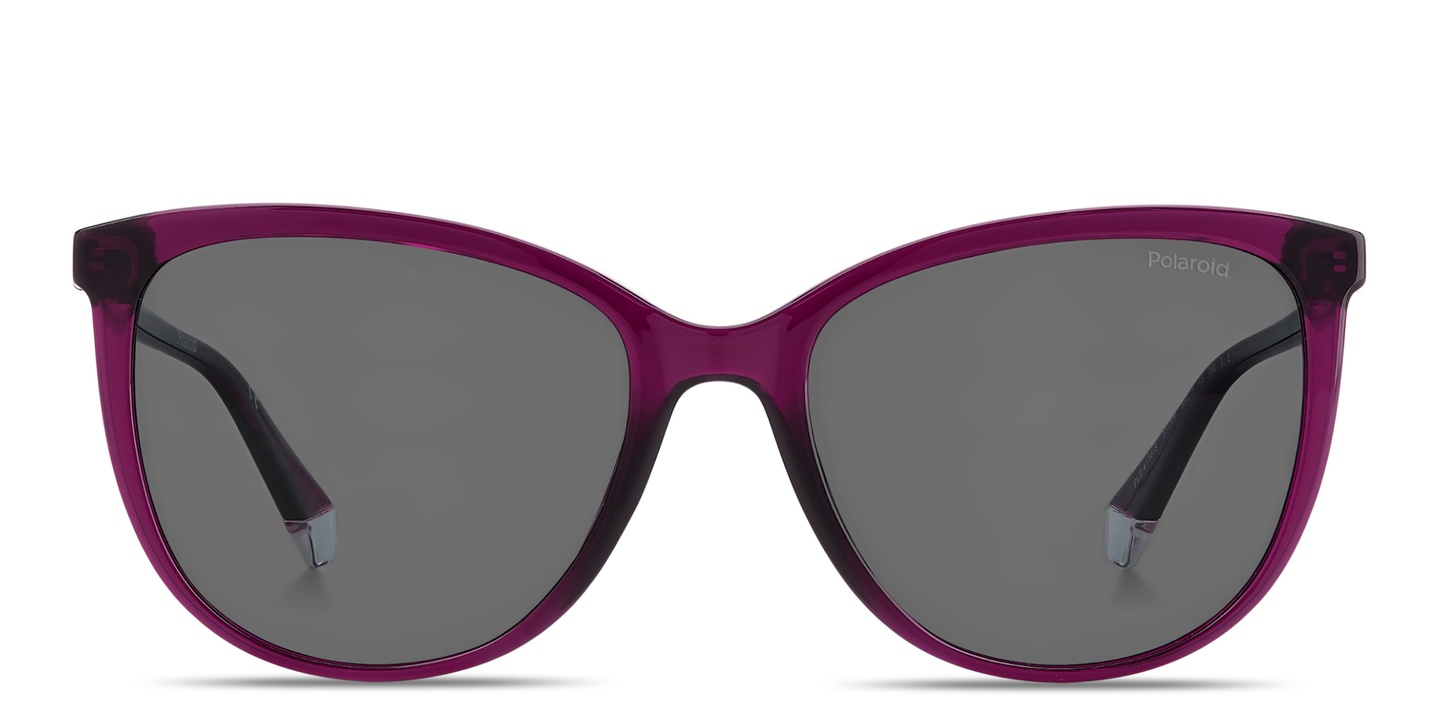 Shop Polaroid Logo Print Rectangle Sunglasses in Violet online.