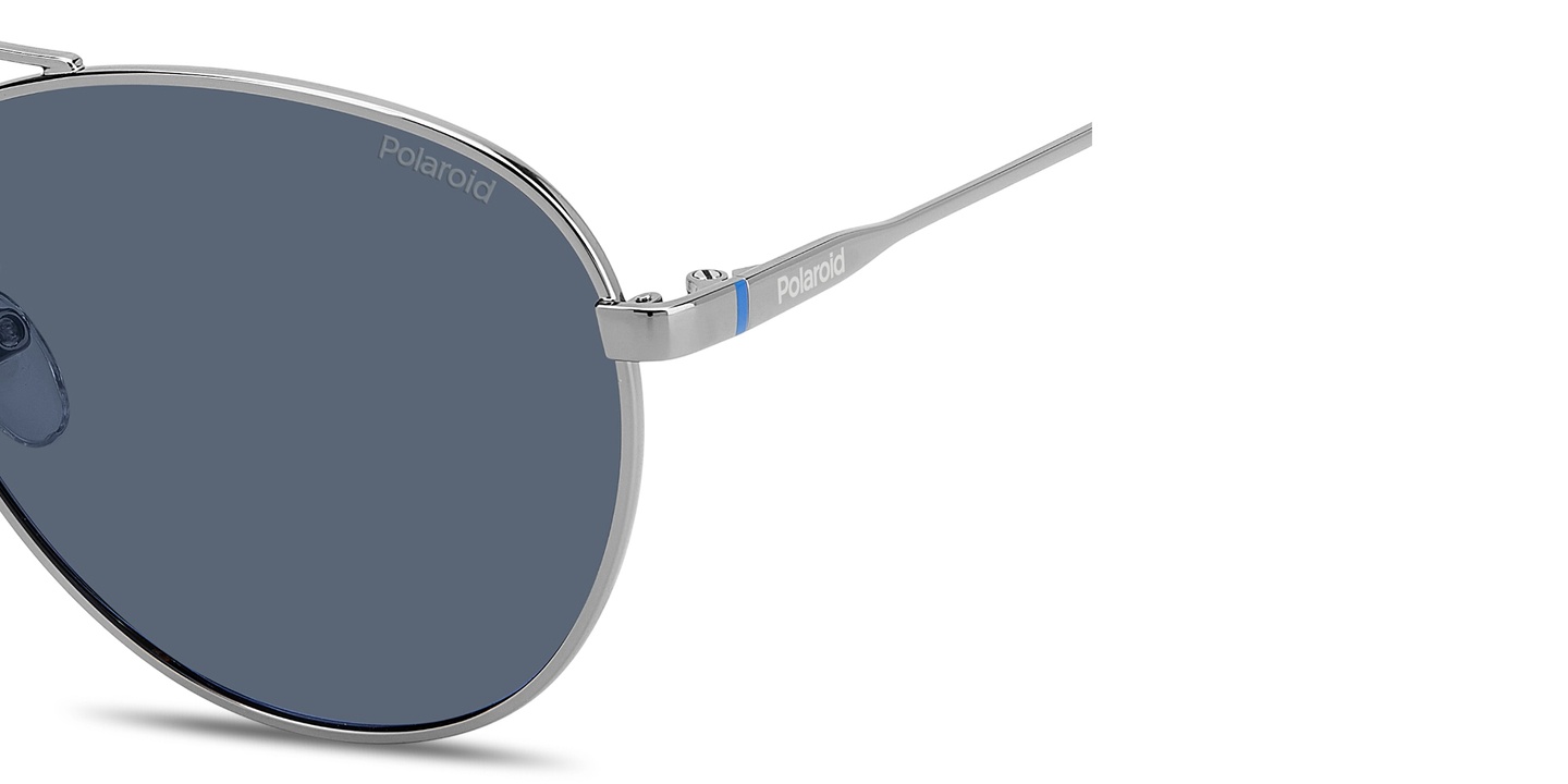 Shop Polaroid Engraved Logo Unisex Pilot Sunglasses in Ruthenium online.
