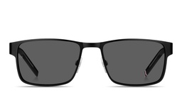 Shop Tommy Hilfiger Flag Logo Rectangle Sunglasses in Matte Black online.