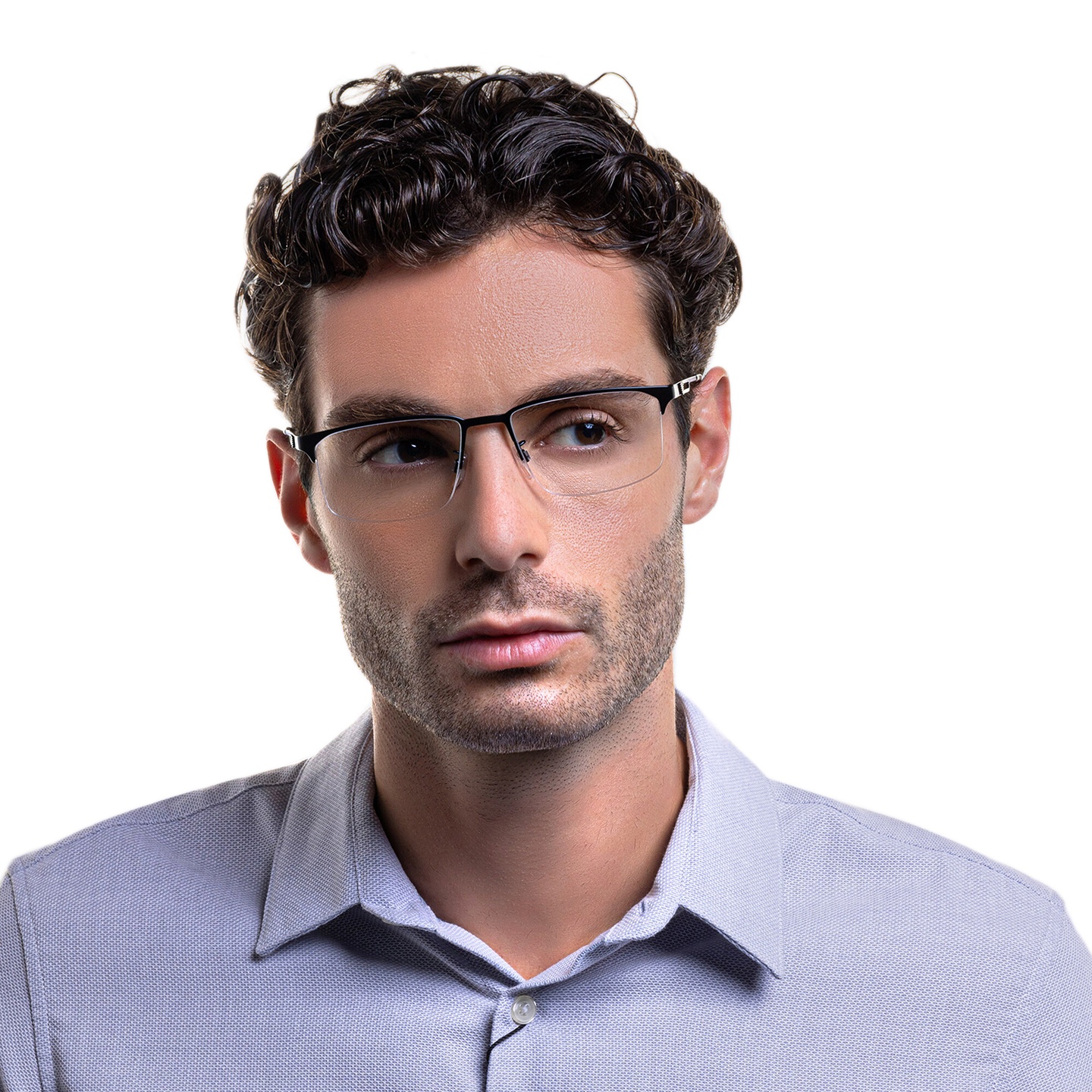 Shop Emporio Armani Wide Half-Rim Pillow Eyeglasses in Matte Black online.
