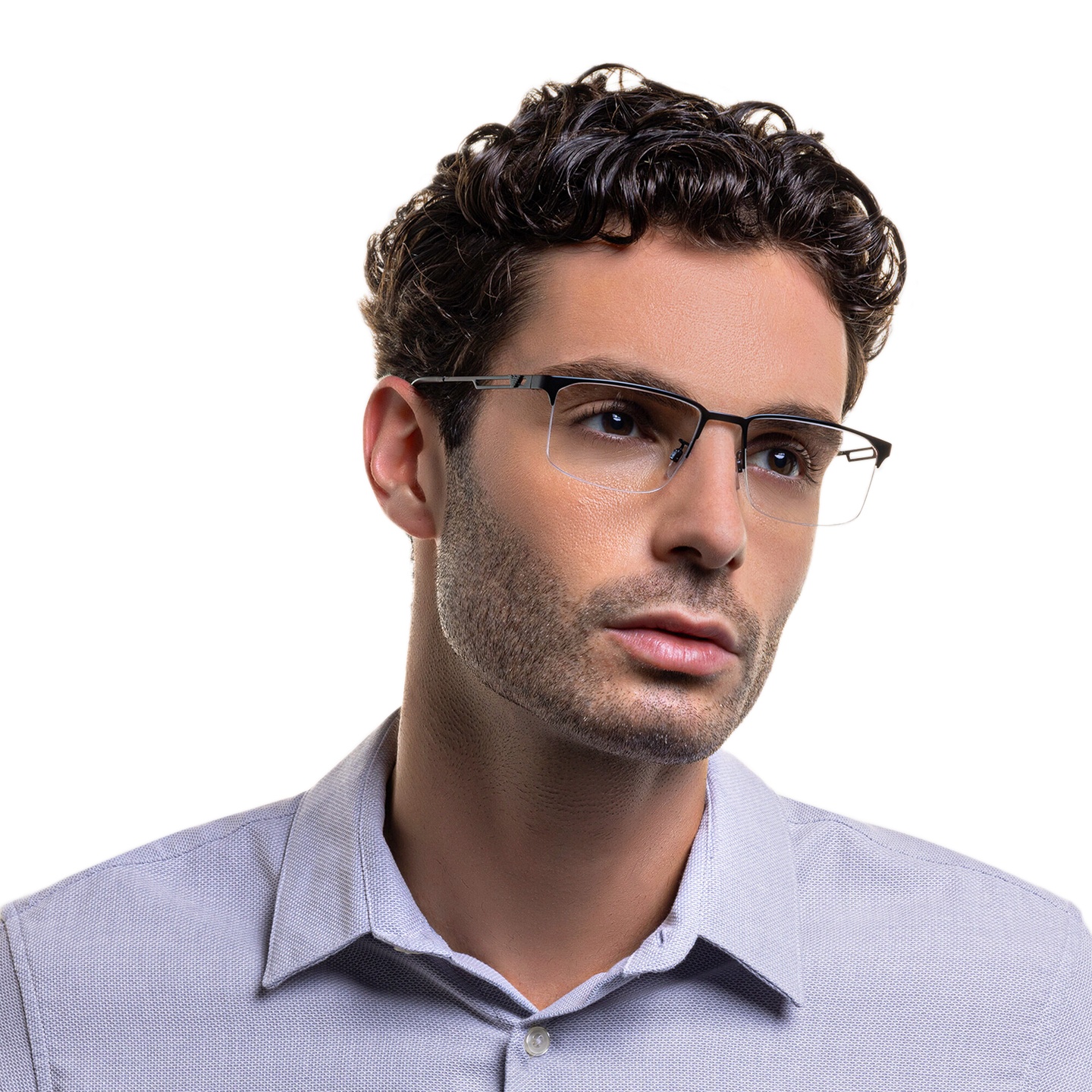 Shop Emporio Armani Wide Half-Rim Pillow Eyeglasses in Matte Black online.