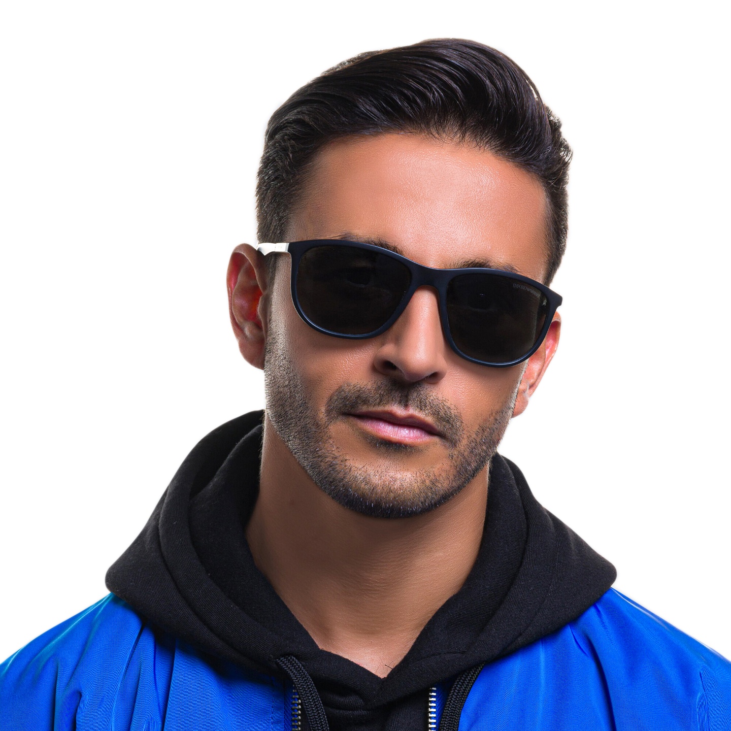 Emporio Armani Logo Pillow Sunglasses in Matte Black – Model Photo 1