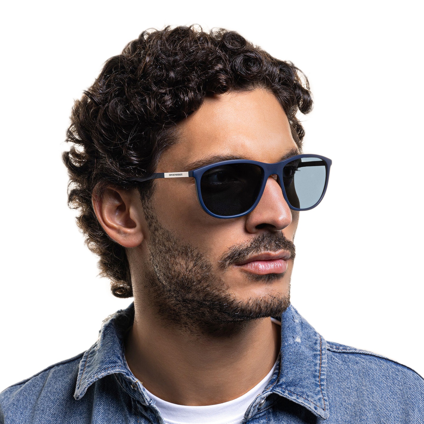 Shop Emporio Armani Logo Pillow Sunglasses in Matte Blue online.