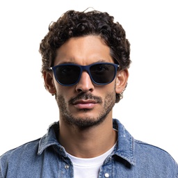 Emporio Armani Logo Pillow Sunglasses in Matte Blue – Model Photo 2