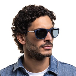 Emporio Armani Logo Pillow Sunglasses in Matte Blue – Model Photo 6