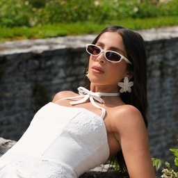 Shop TRICE Gala Irregular Sunglasses in Beige online.