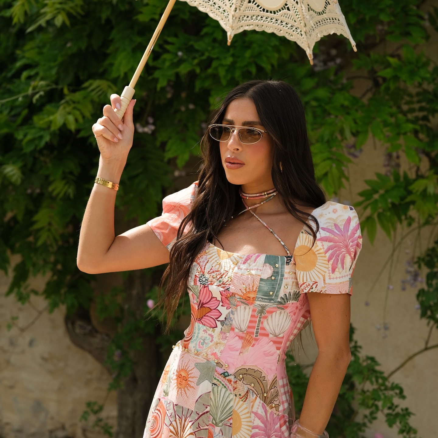 Shop TRICE Nori Irregular Sunglasses in Gold online.