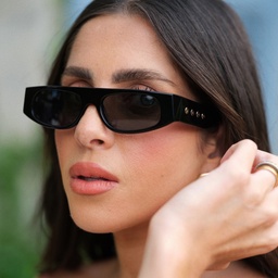 Shop TRICE Luma Irregular Sunglasses in Black online.