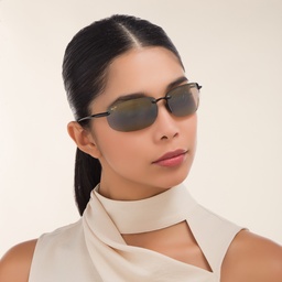 Maui Jim Ho'Okipa Unisex Rimless Wide Rectangle Sunglasses in Black – Model Photo 2